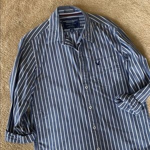 AE chambray and white stripe button up!